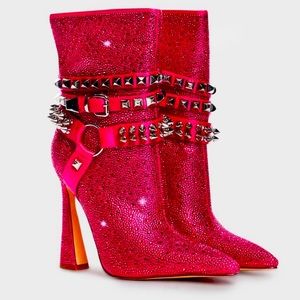 Dolls kill AZALEA WANG Exclusive Future Heeled Boots pink Rhinestones Studs